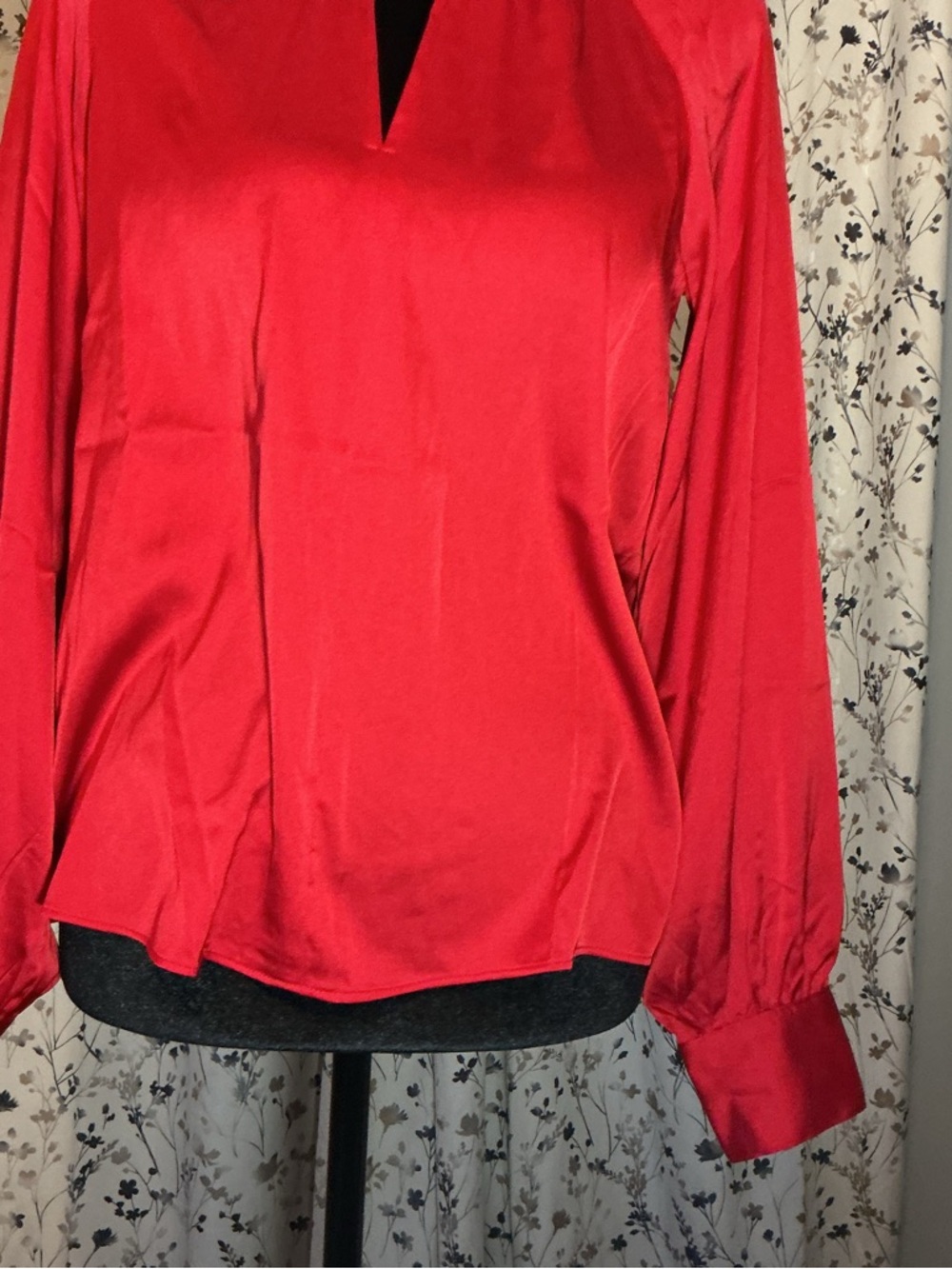 Talbots Red Keyhole Mock-Neck Blouse - Picture 7 of 15
